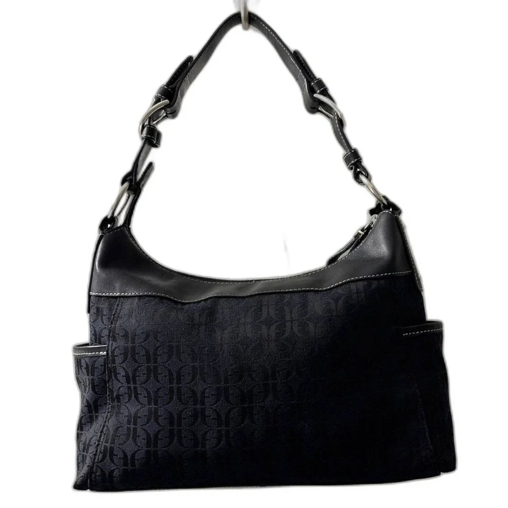 Fossil Vintage Shoulder Bag Black Signature Monogram Jacquard Leather Retro Y2K